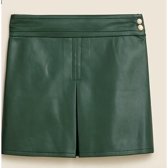 J. CREW NWT Center-pleat mini skirt in faux leather in Army Green // 00 - Picture 1 of 10